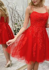 A-Line Bateau Sleeveless Lace Tulle Short/Mini Homecoming Dress with Beading - 27Dress